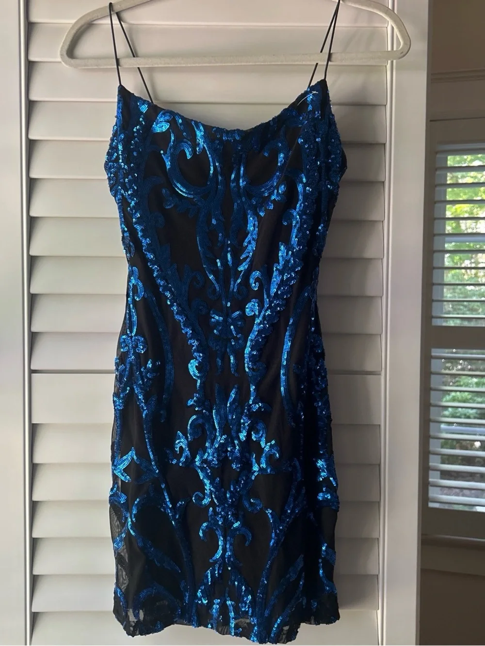 long blue sequin dress Light Blue Star Sequined Tulle A-line With High Slit Prom Dresses, CP0776 US12 / Custom Color(leaving a note)